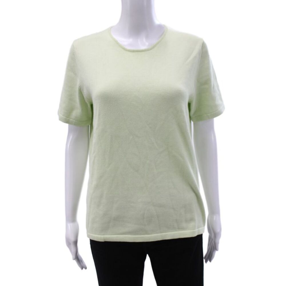 Belford Women Pullover Sweater Green 100% Cotton Crew Neck Short Sleeve Size M